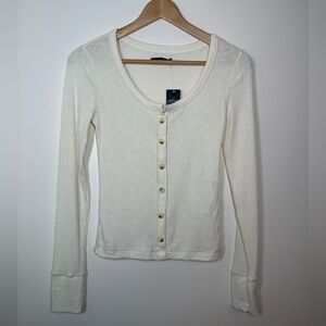 ABERCROMBIE & Fitch Cream Ribbed Button ‎ Up Long Sleeve Small